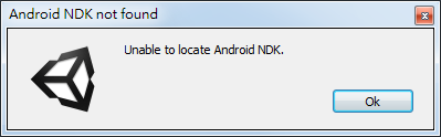 Unable to locate Android NDK unity